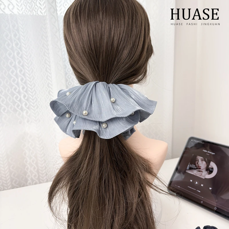 HUASE 超仙大肠发圈女珍珠网纱发饰高级感2025夏季新款法式大头绳