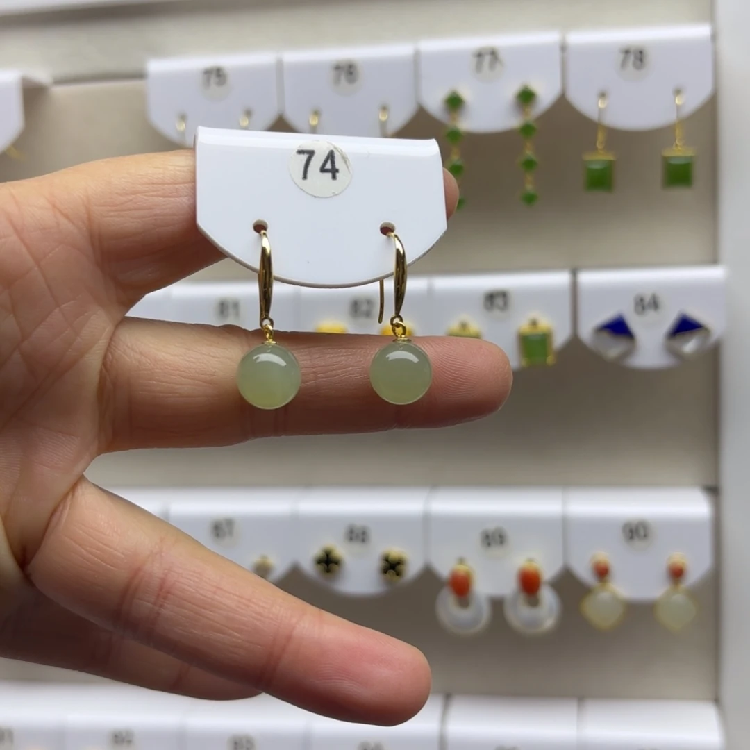 和田玉银S925镶嵌耳饰