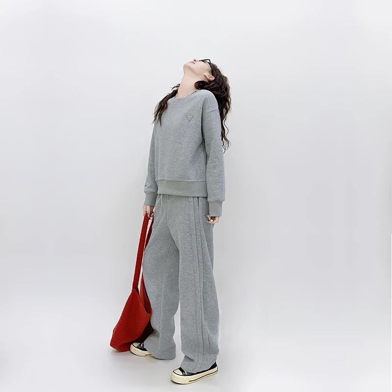 ROESMAIGZRY【现货加绒】秋冬圆领休闲运动套装两件套简约情侣