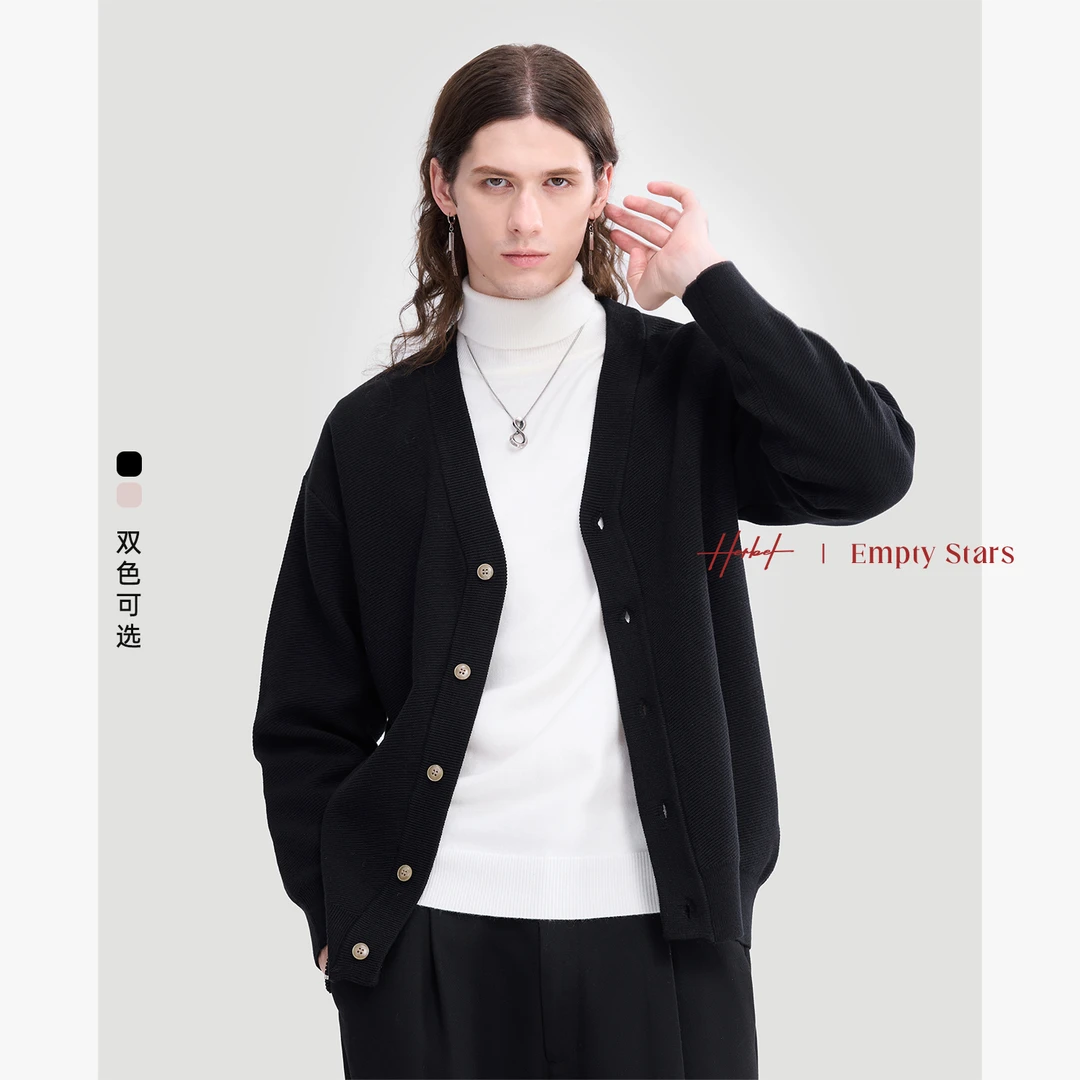 HERBEL/黑白早秋穿搭时尚开衫男款简约男士开衫外套