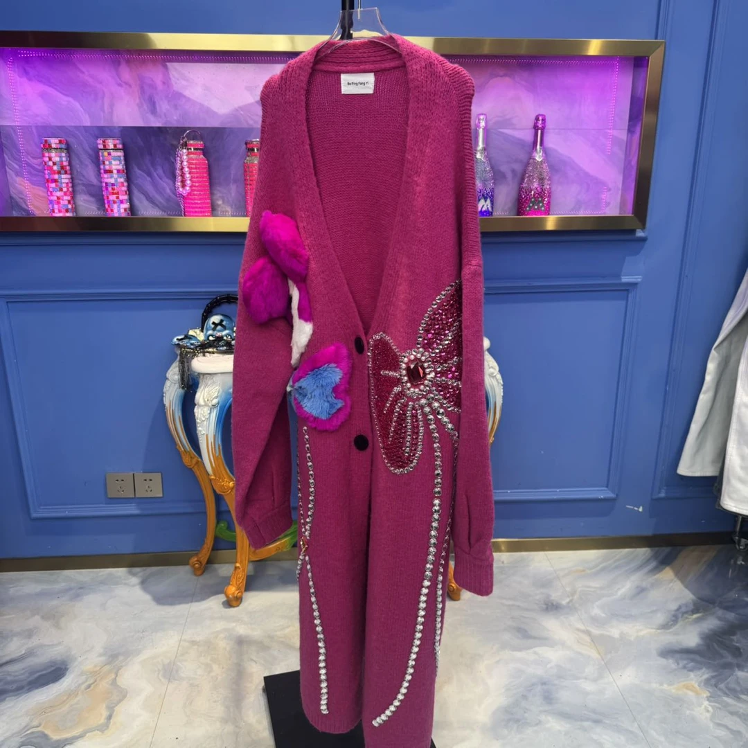 A80807 设计师连卡佛手工刺绣蝴蝶时尚女性气质减龄毛织大衣