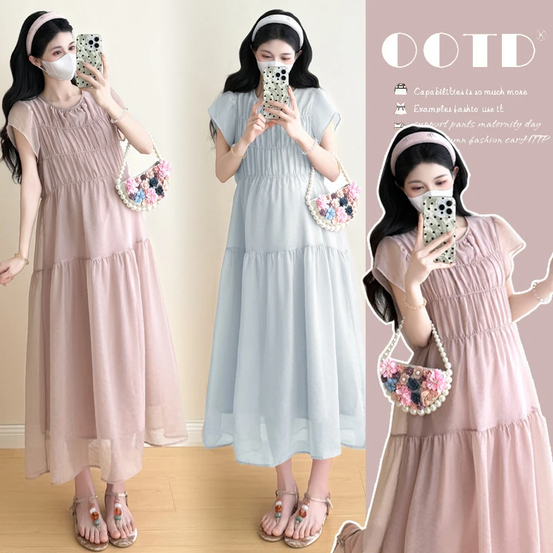 孕妇中长款蛋糕连衣裙女2025新款孕妈妈时尚洋气时髦法式气质裙子