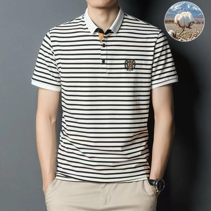 【专柜正品】英伦夏季新款男士翻领纯棉条纹POLO衫时尚休闲百搭短袖
