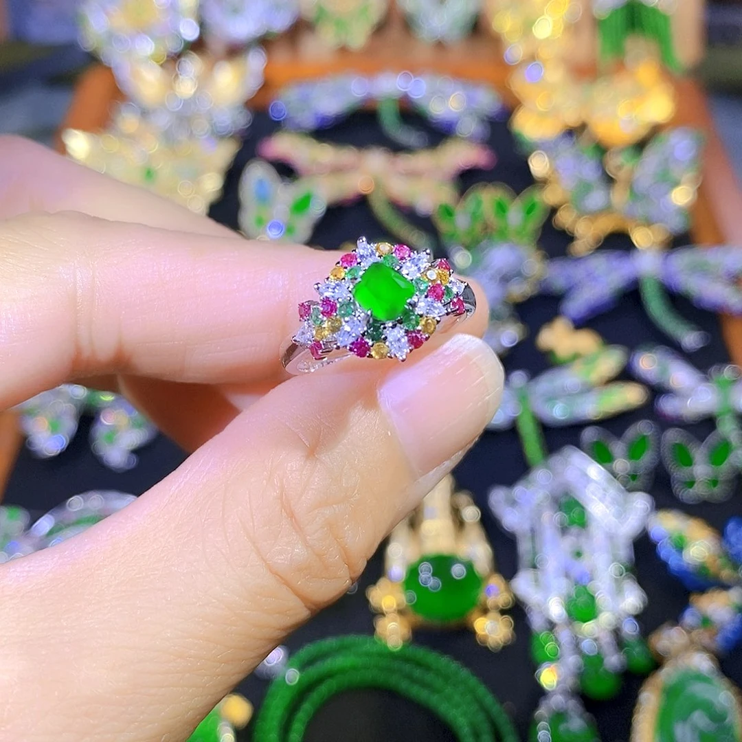 吊坠(不含链)银S925镶嵌翡翠