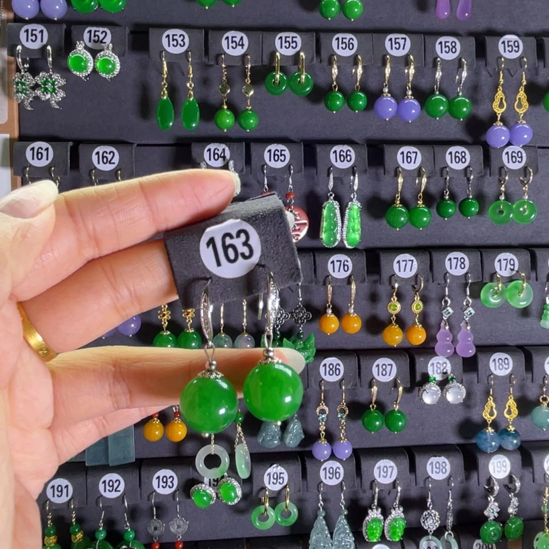 银S925镶嵌翡翠耳饰163