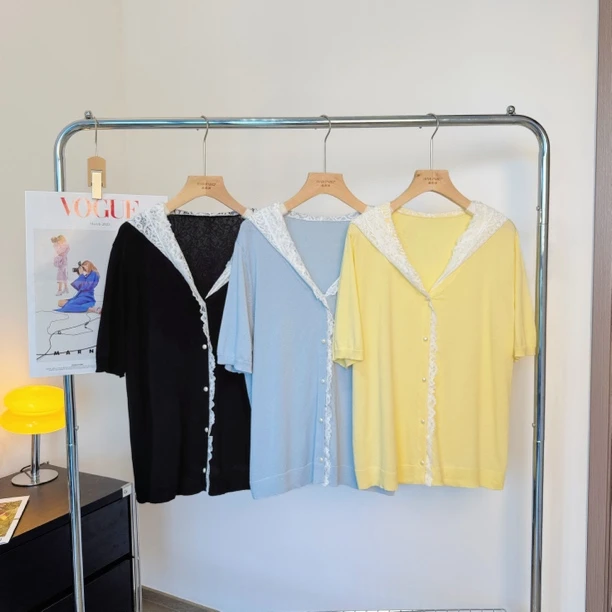 【涵胖胖】大码拼接女气质针织衫夏胖mm宽松短袖开衫lt22956【B】