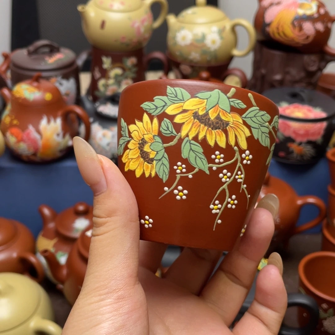 紫泥茶杯紫砂主人杯150cc