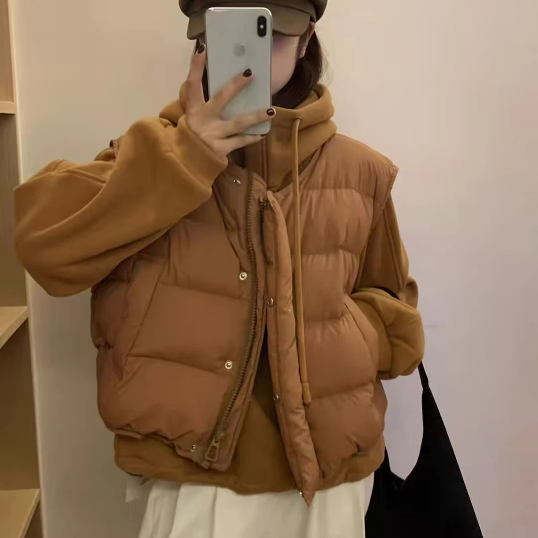 【小娜】5210宽松马甲连帽加绒卫衣两件套装-马甲衣长55卫衣衣长60