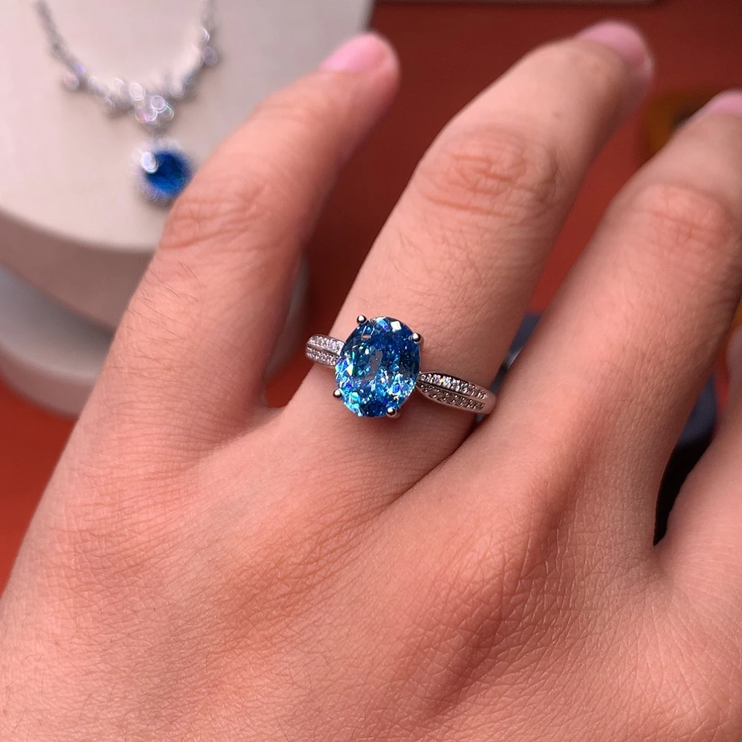 戒指银S925镶嵌海蓝宝石