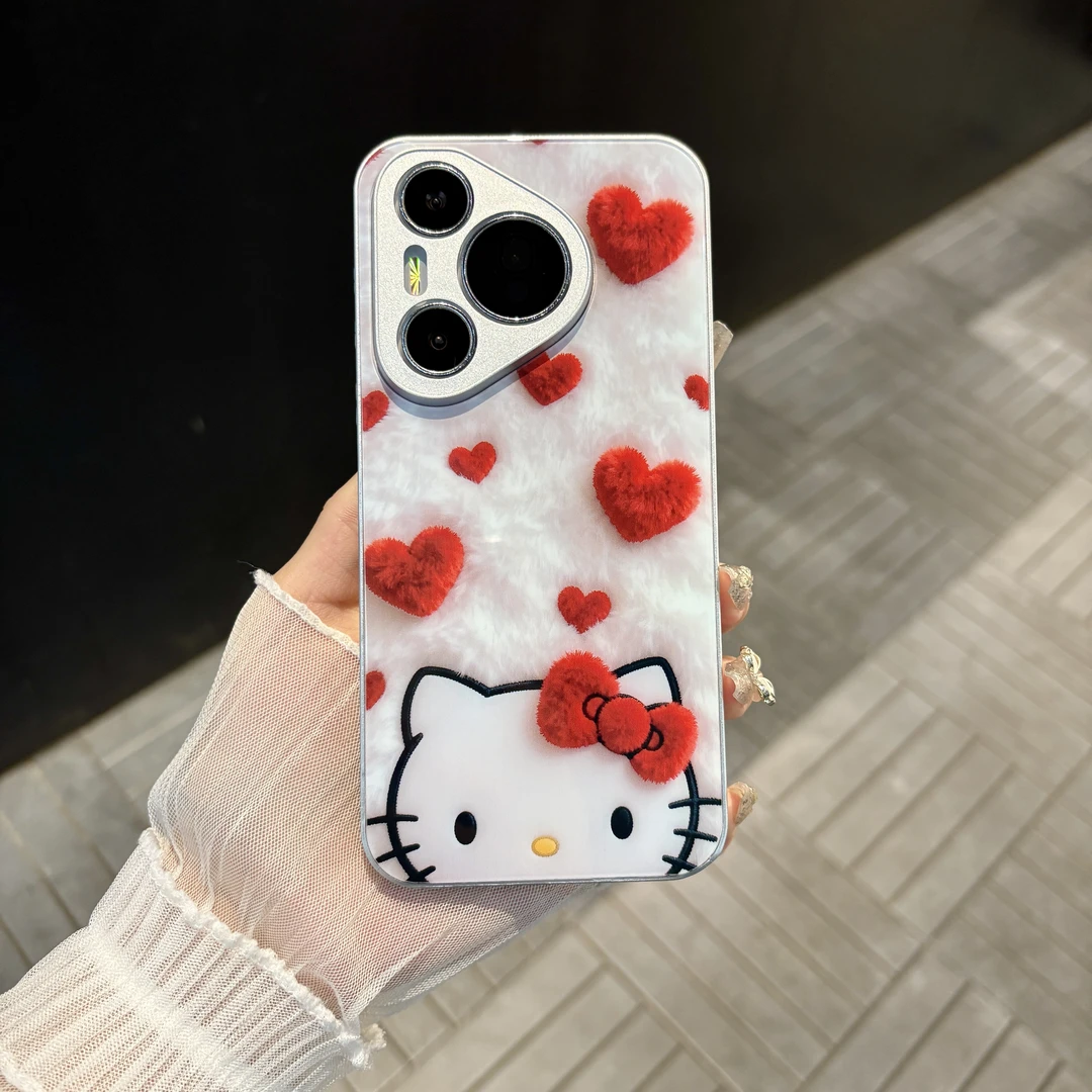 苹果/华为/oppo/vivo/小米 爱心凯蒂适用pura70肤感玻璃手机壳