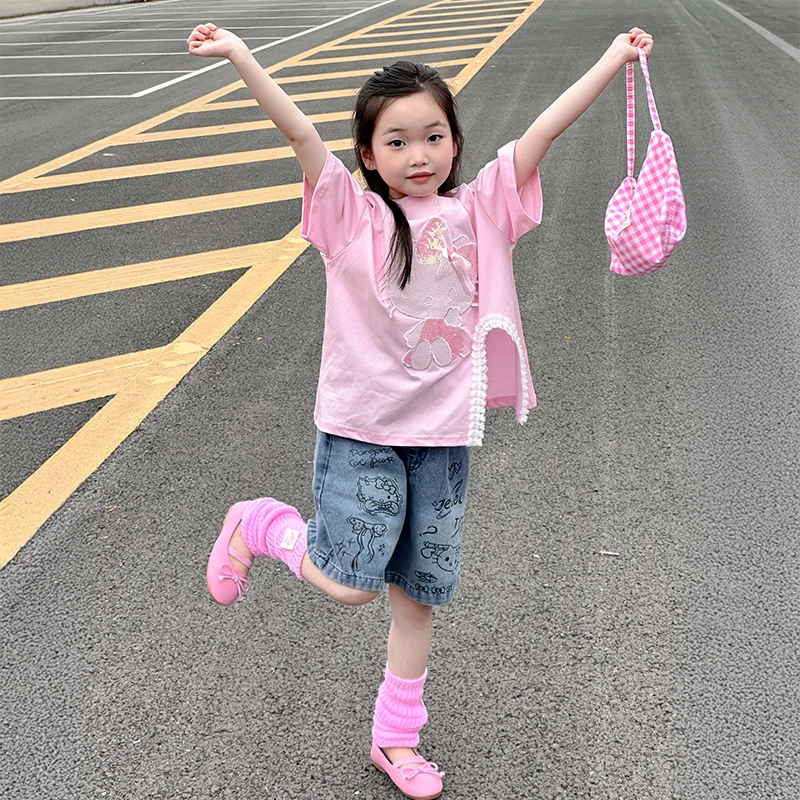 夏季女童时尚套装2025新款可爱超萌儿童衣服夏装女孩洋气炸街穿搭