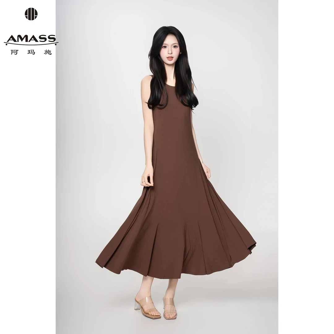 AMASS/阿玛施新款度假风高级简约百搭显瘦背心式无袖连衣裙550016