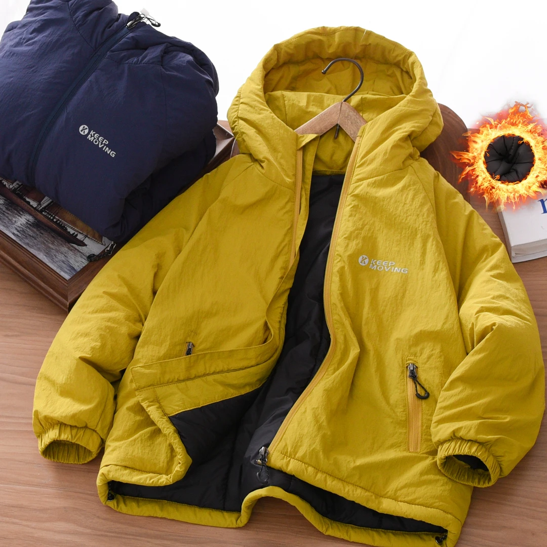 男童外套秋冬季2025新款中大童夹棉加厚防泼水儿童装男孩连帽棉服