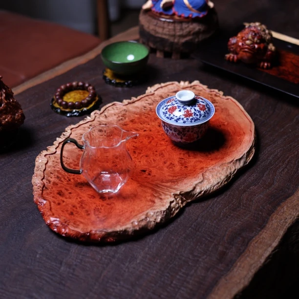 46-30-1.5缅花茶盘满榴花自然原边双用干泡台茶具