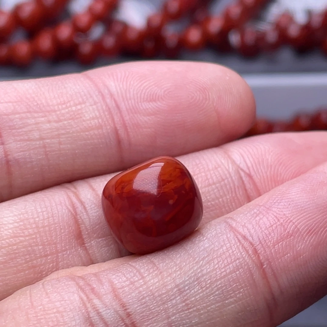 南红玛瑙未镶嵌南红玉石13.7mm瓦西牛血火焰纹老型单珠