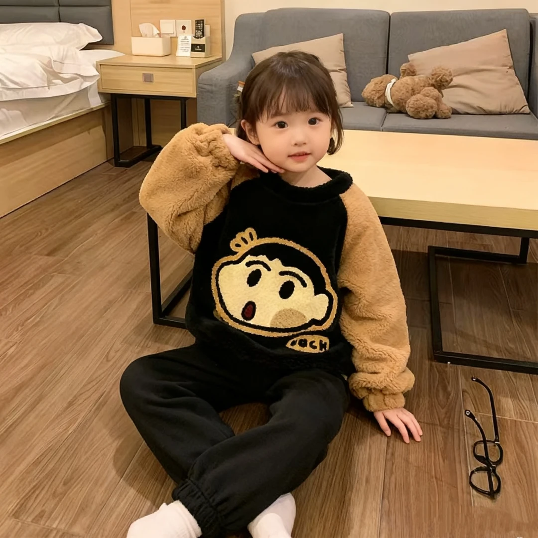 睡衣女童秋冬季加厚加绒珊瑚绒学生可爱保暖可外穿法兰绒家居套装