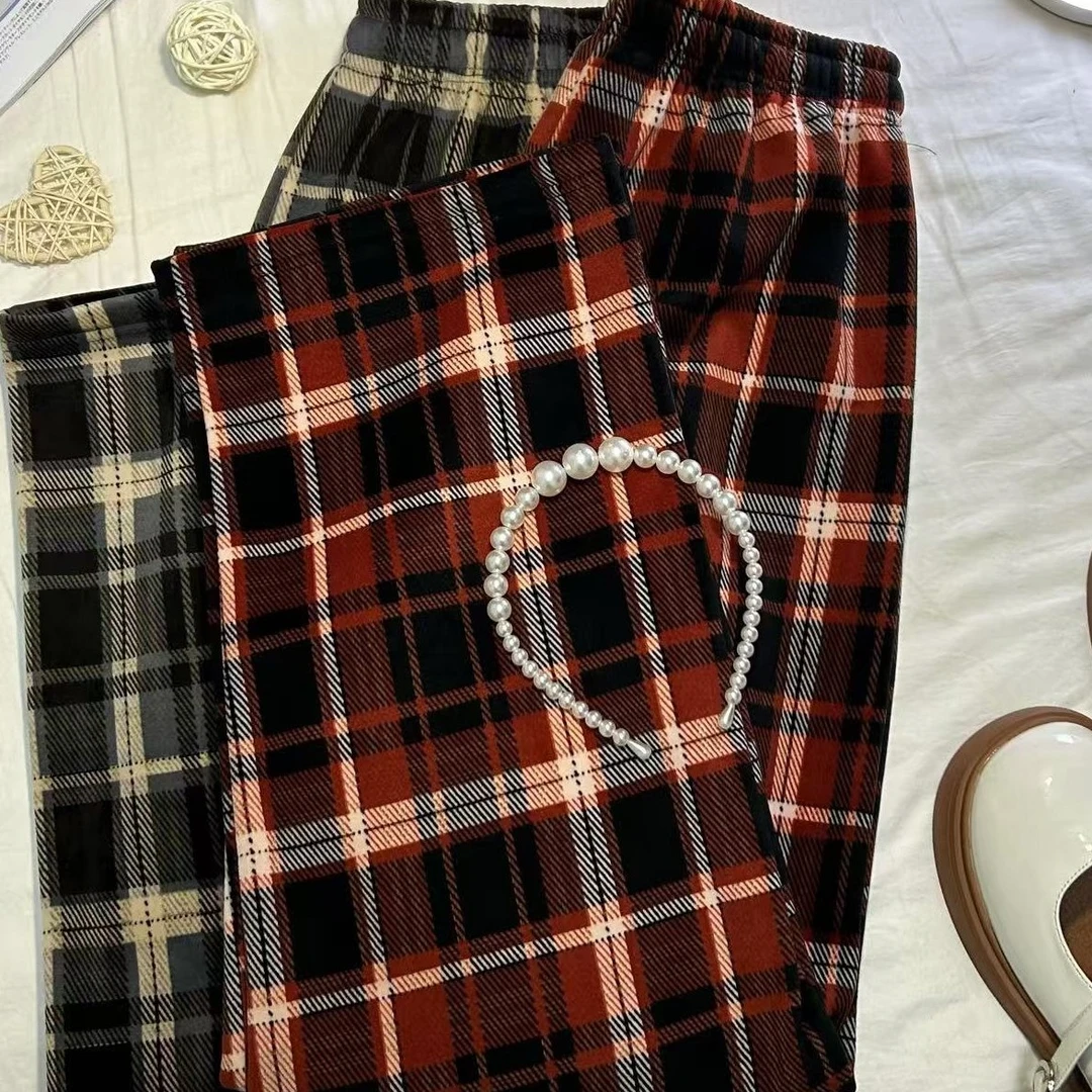 韩系大方格子直筒裤阔腿裤