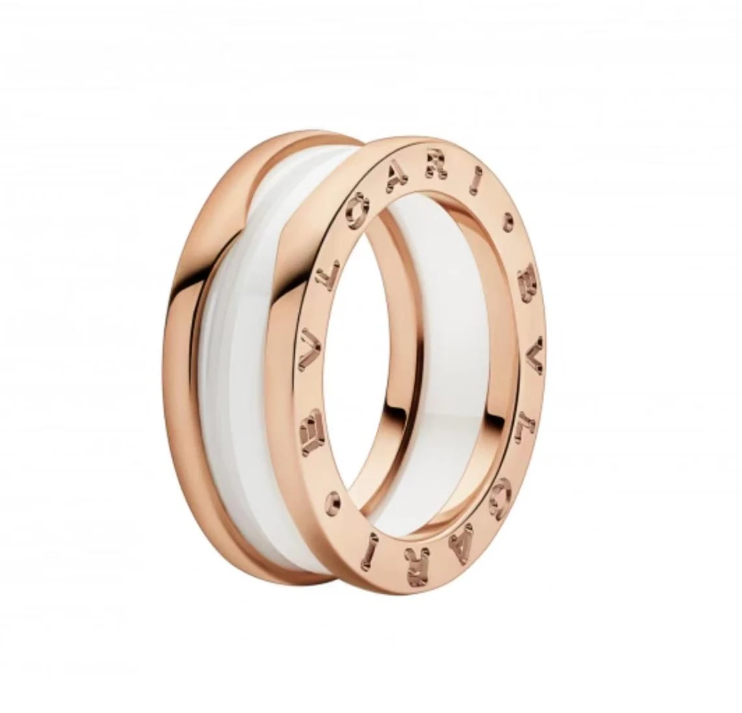 99新 BVLGARI/宝格丽 宝格丽弹簧戒指经典白陶瓷57号双环白色宽版