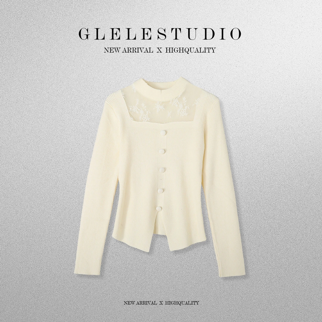 Glele私服「优雅姐姐」纯欲miu系方领挂脖针织衫
