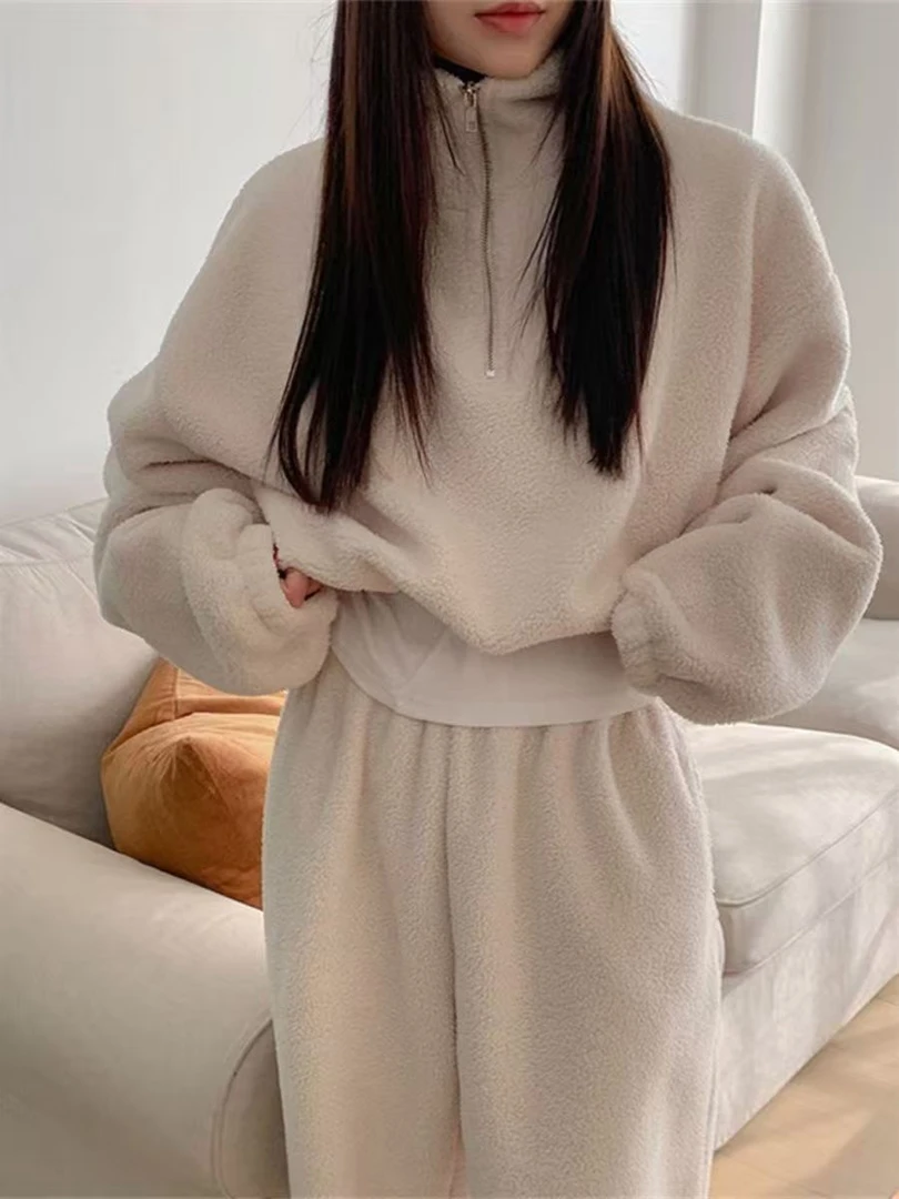 Q25 92219 美式复古宽松高领收腰加绒卫衣女上衣
