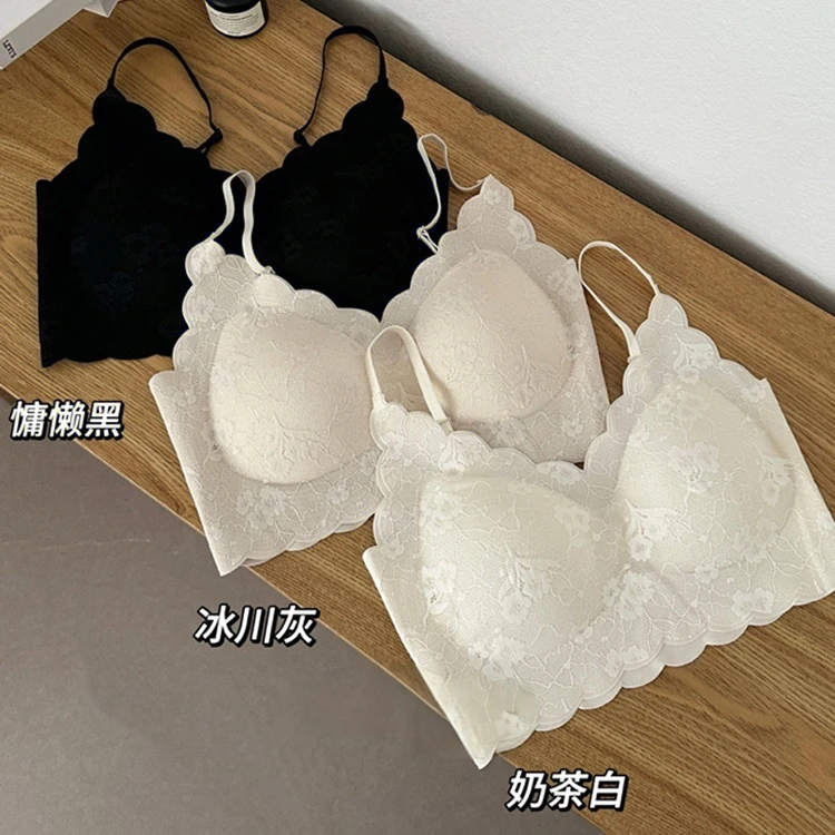 【新品】法式性感蕾丝刺绣吊带后背微透美背裹胸舒适内衣