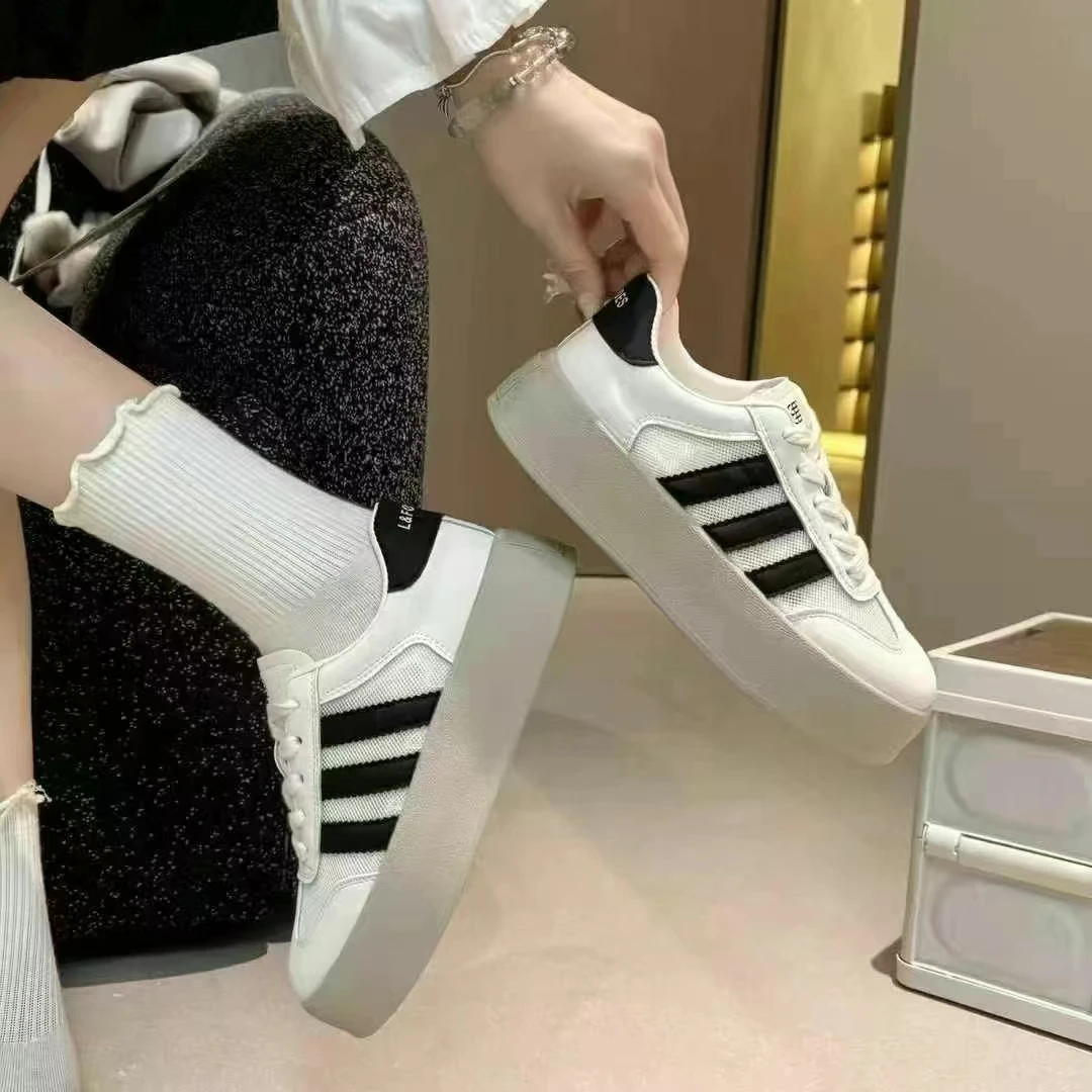 3327透气网圆头系带软底德训鞋女春季阿甘鞋百搭平底休闲运动板鞋