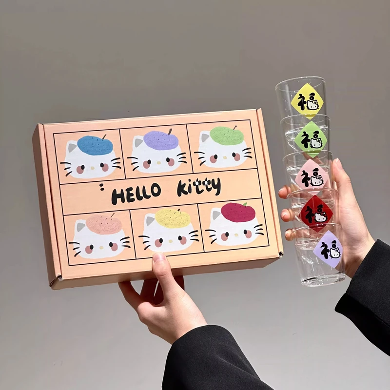 ANNAHOUSE原创新年HelloKitty清酒杯ins可爱小酒杯套装玻璃杯HD