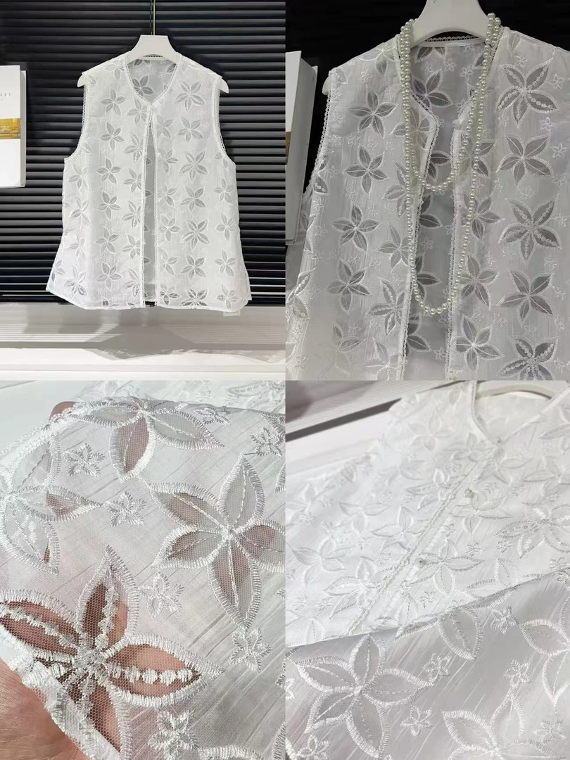 FF M胸96长59圆领工字型女短款单排扣马夹时尚镂空无袖 1145