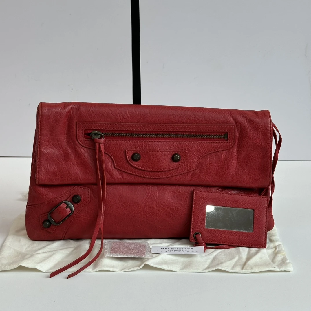 95新 Balenciaga/巴黎世家 city红色机车手拿包 41352