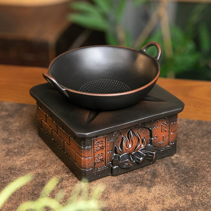 紫陶茶漏陶瓷过滤组蒸蒸日上茶叶过滤网配件茶宠摆件家用办公泡茶