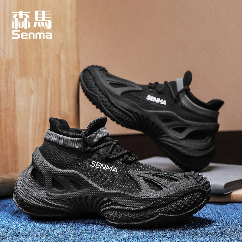 森马男鞋2025夏季薄款透气休闲黑色运动鞋男士百搭休闲网面跑步鞋