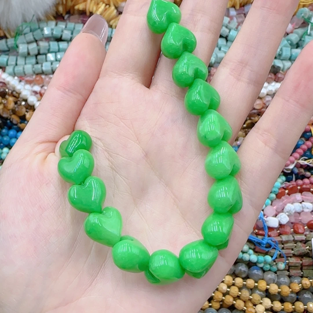 玛瑙/玉髓未镶嵌珠宝半成品甘青爱心一条15颗卡12