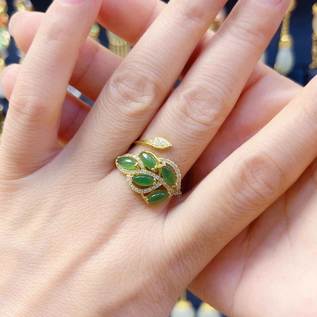 和田玉银S925镀金镶嵌戒指