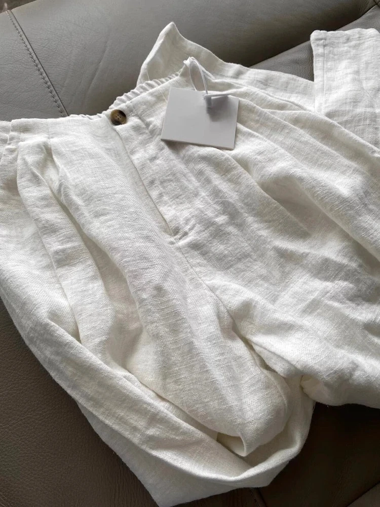 高腰亚麻阔腿裤女2025夏新款宽松垂感慵懒风直筒薄款休闲拖地长裤