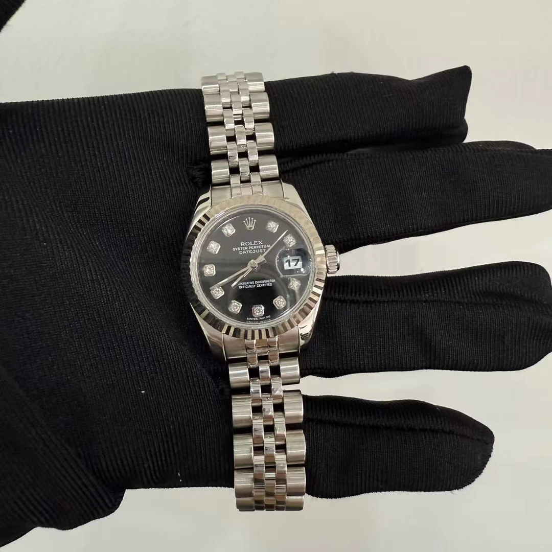 99新 Rolex/劳力士 女装日志型系列179174黑盘腕表/WHP040312