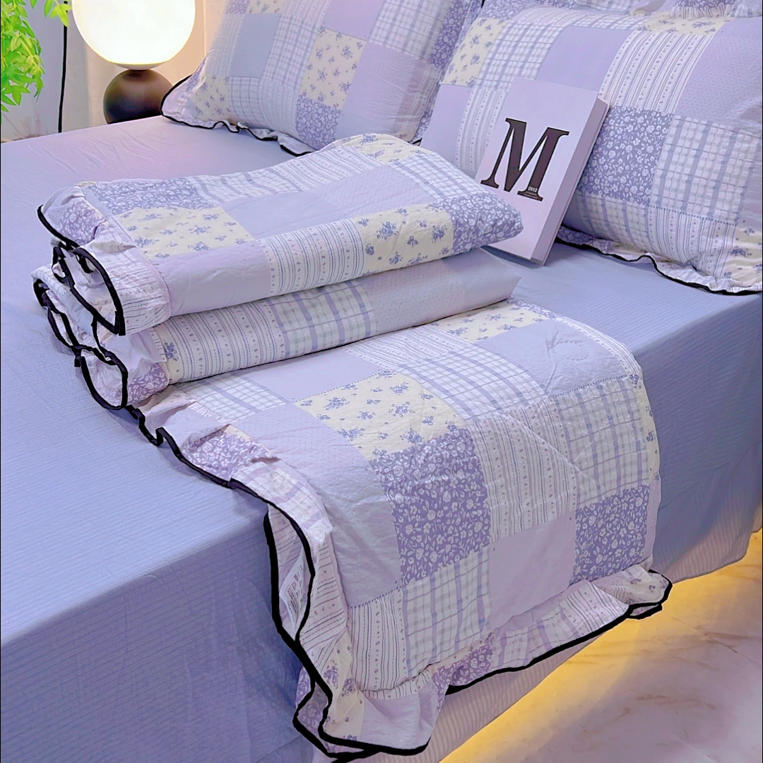 A类双层邹邹纱夏被四件套床单款夏凉洗被子夏季家用四件套可机洗