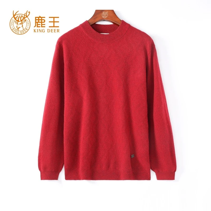 【精品】鹿王24秋冬新款男半高领100山羊绒休闲套衫 厚 911416035