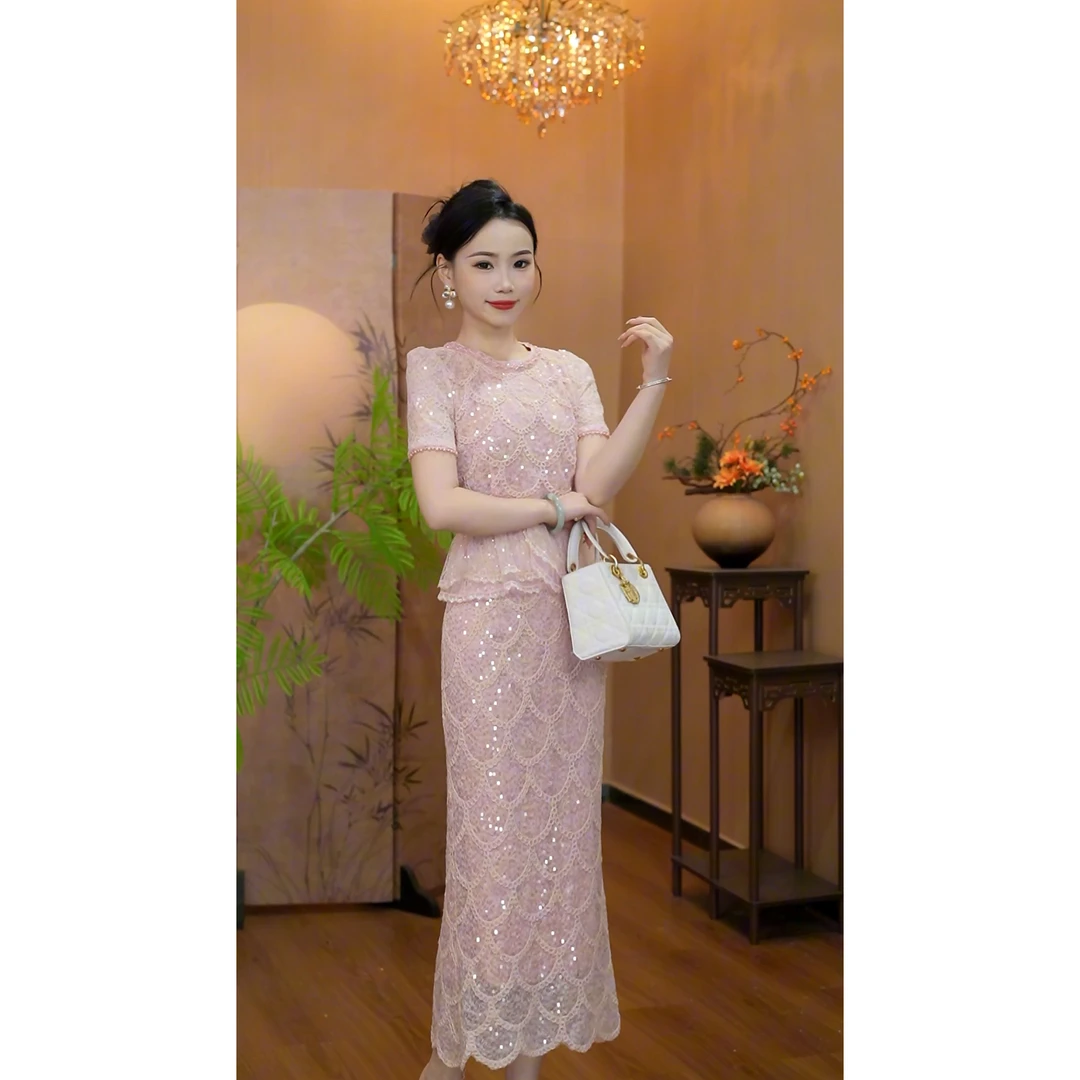 3523女装新款气质性感短袖包臀连衣裙中长款修身显瘦收腰裙子