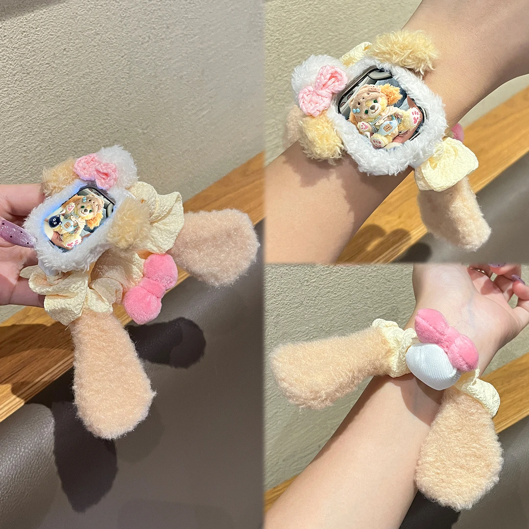 【可爱饼饼】适用苹果手表iwatch表带s11女款发圈s10保护壳S9秋冬JY