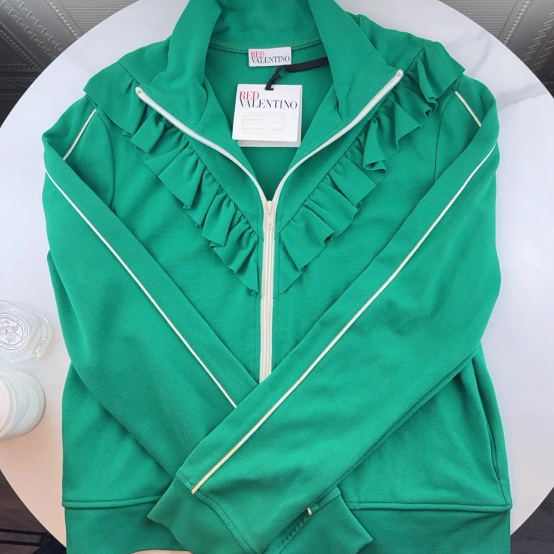 99新 Valentino/华伦天奴 立领荷叶边短款拉链外套