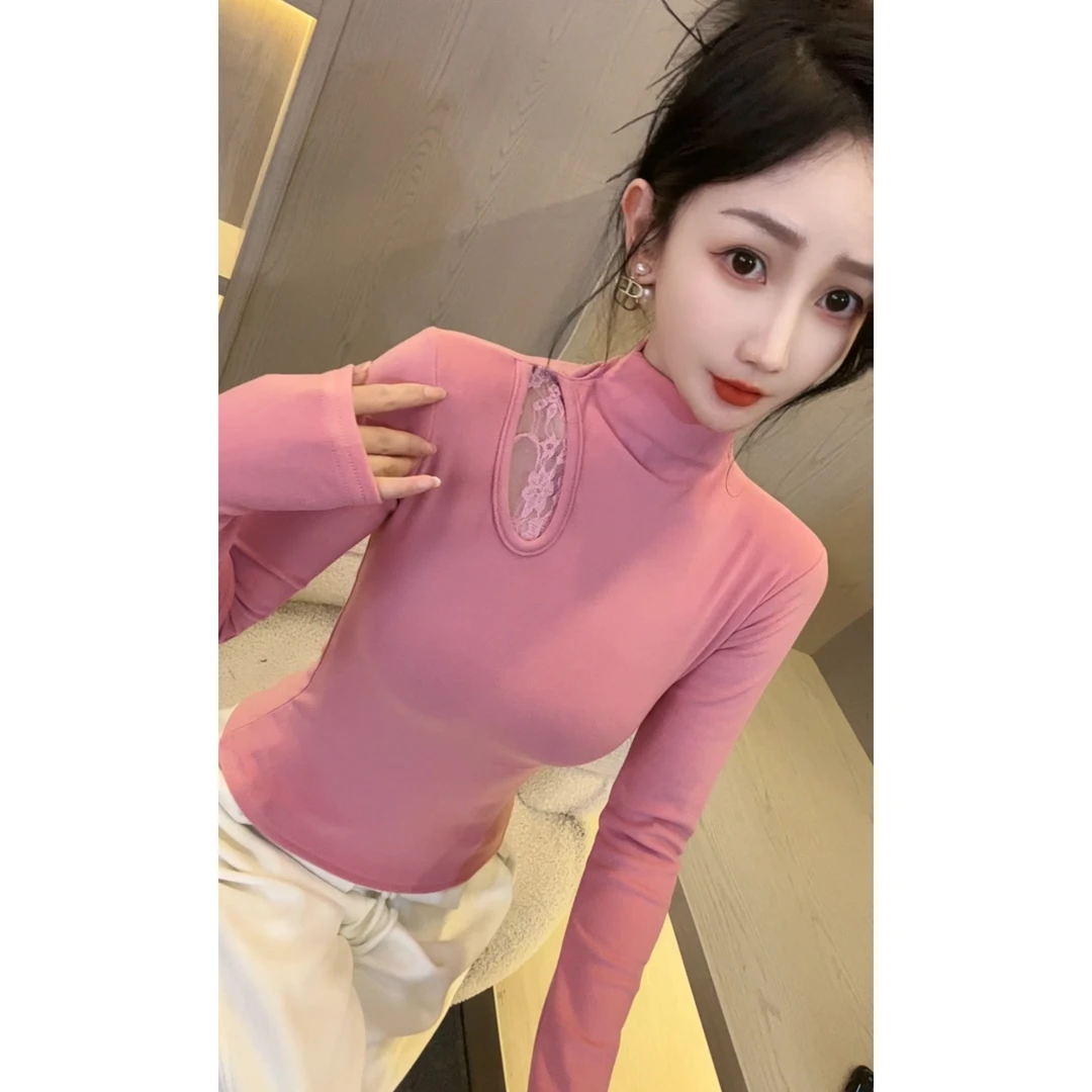 【双面德绒加厚娜哥805】挂脖打底衫女长袖内搭秋冬长袖修身显身材