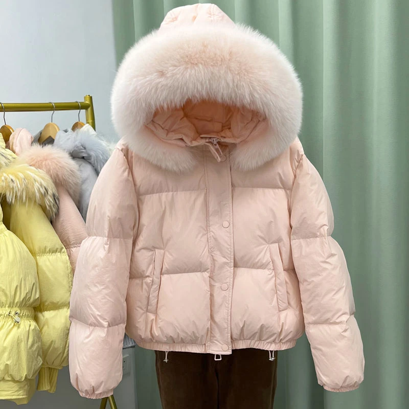 奶呼呼大毛领粉色棉服外套女短款冬季甜美可爱宽松加厚保暖面包服