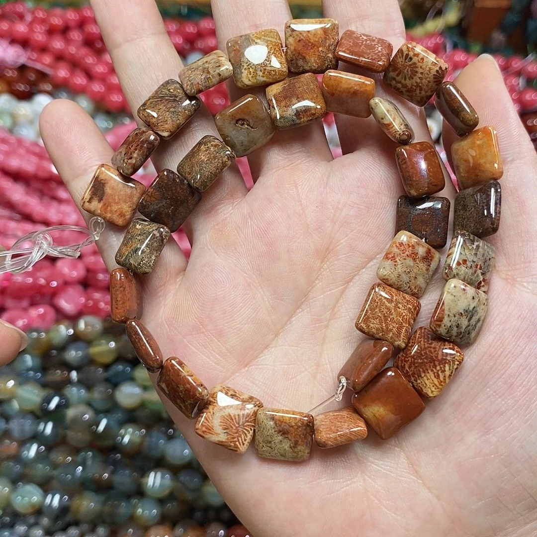 玛瑙/玉髓未镶嵌珠宝半成品菊花石一条卡12mm