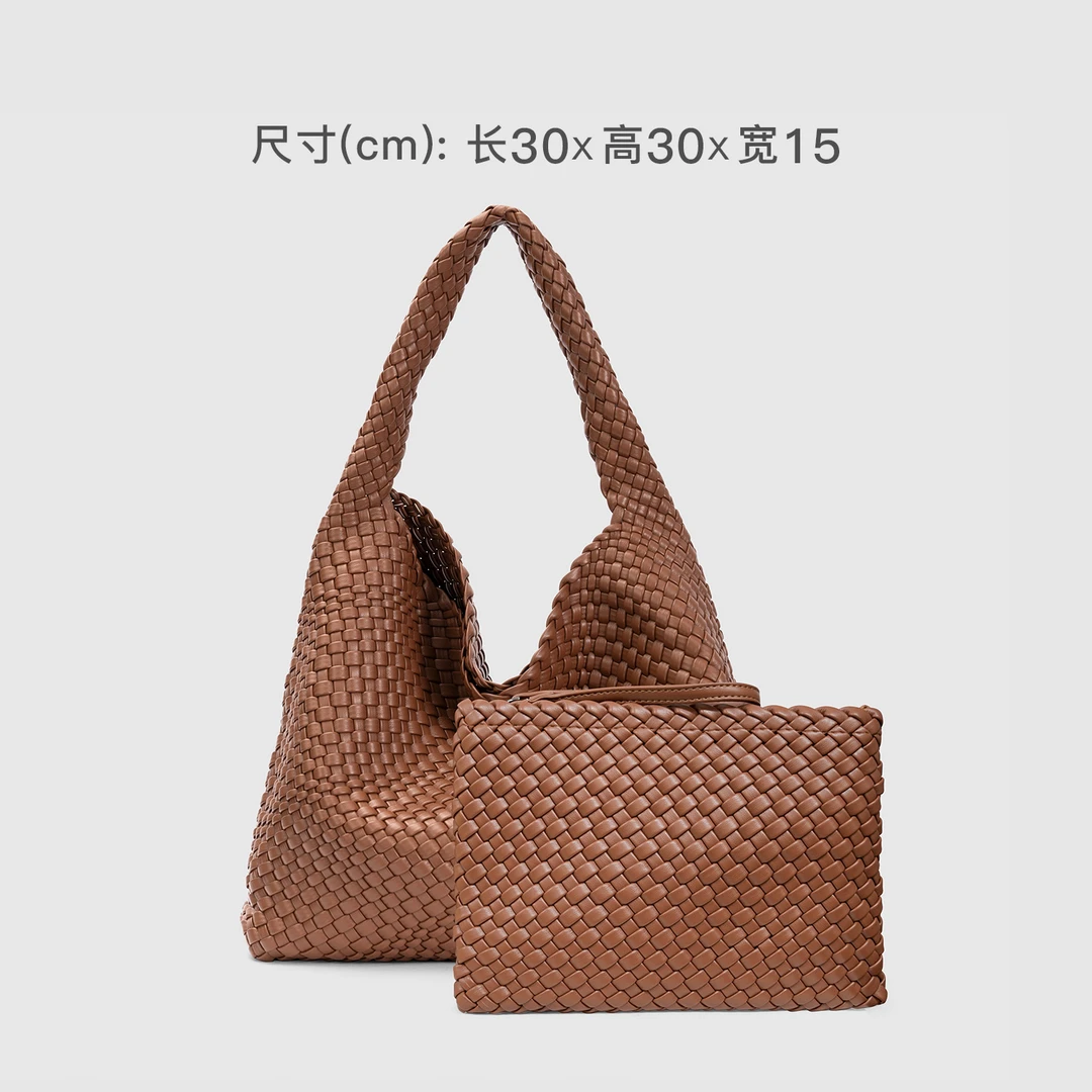 卡尔 蔻斯时尚轻奢手工编织子母水桶包CK2025591棕色