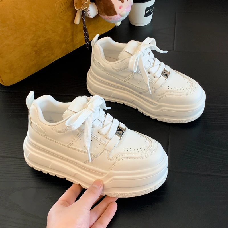 6.0CM增高松糕厚底小白鞋女2025秋季新款百搭板鞋防滑休闲运动鞋