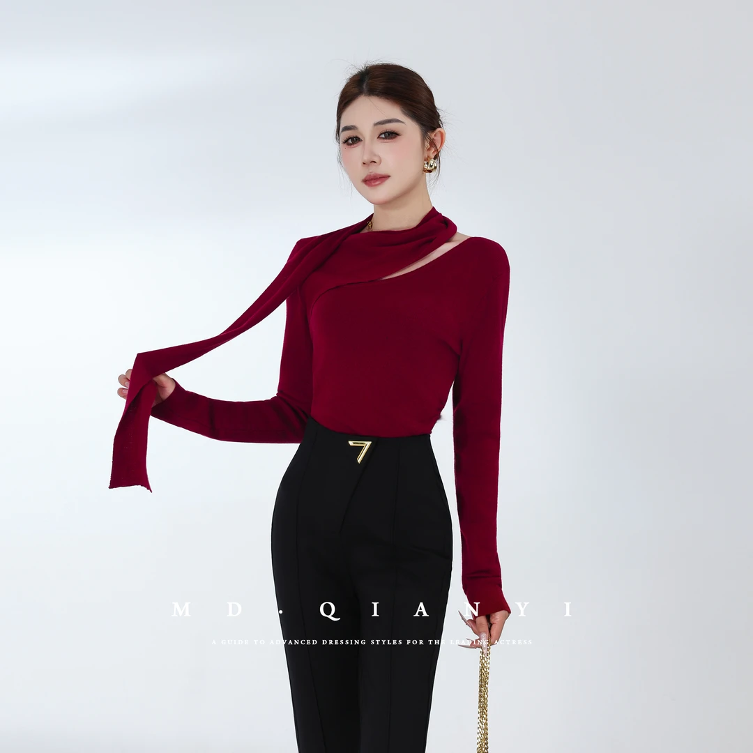 MD定制·杨千亿【​​里约艺术】2025秋季款时尚百搭飘带针织毛衣