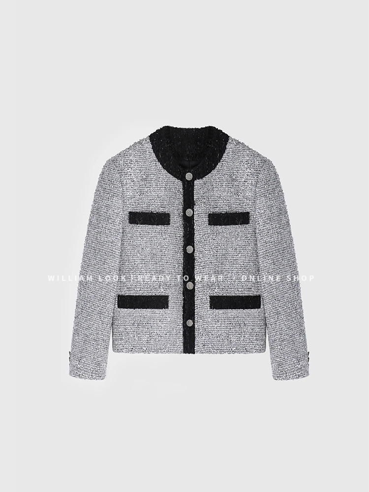 威廉威 男女同款【圣诞小香2.0】亮闪闪撞色短款显高夹克外套C653