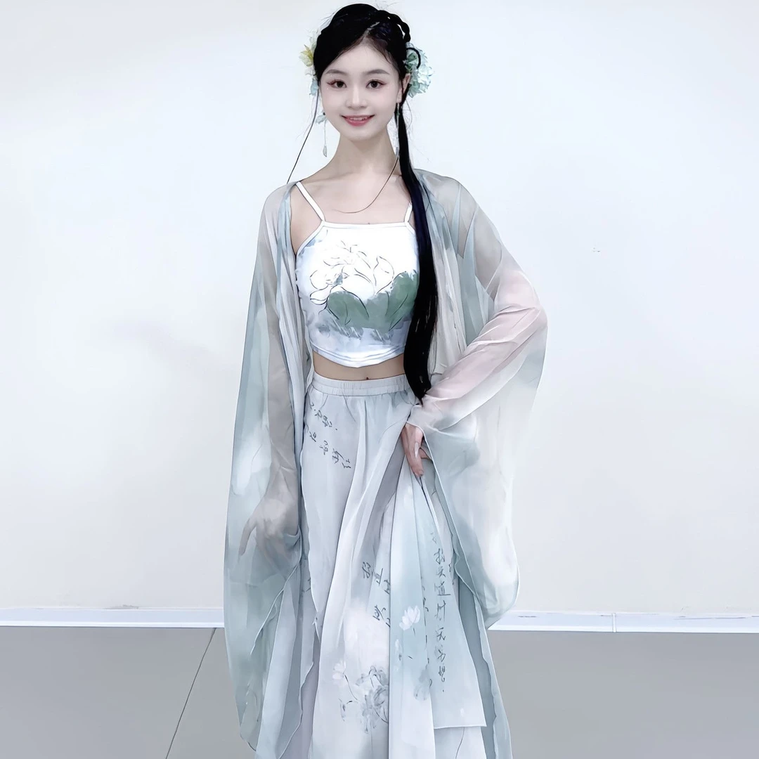 古典舞古风爵士舞蹈服水墨晕染纱衣大摆裙中国舞练功古典舞服装