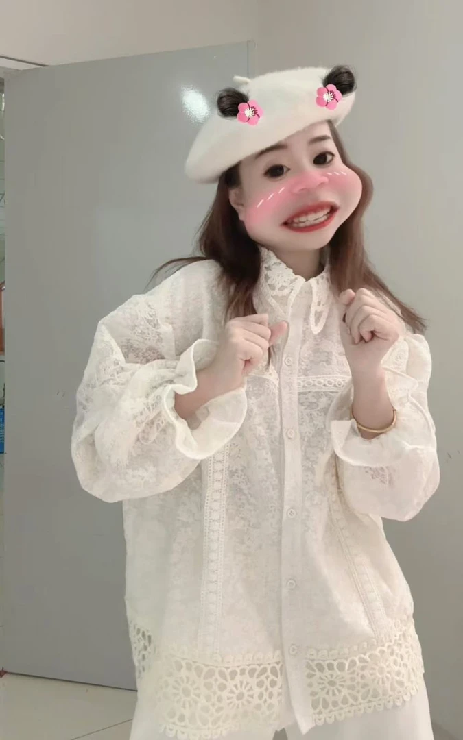 【蔷薇之恋】丽丽推荐 泡泡袖领口下摆钩花设计百搭韩系衬衣