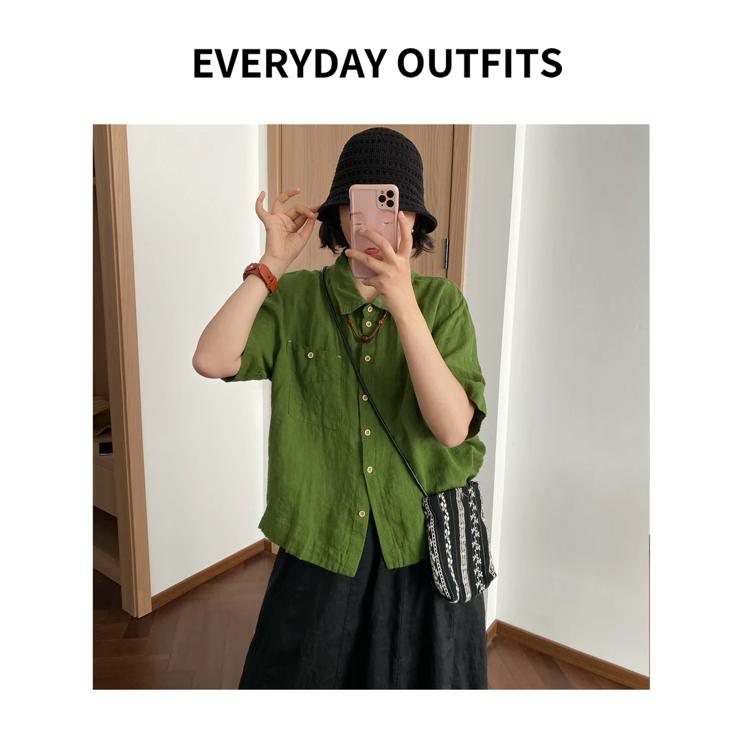 RIDA· 亚麻衬衫5E11休闲夏季复古宽松薄款设计感 25172清仓